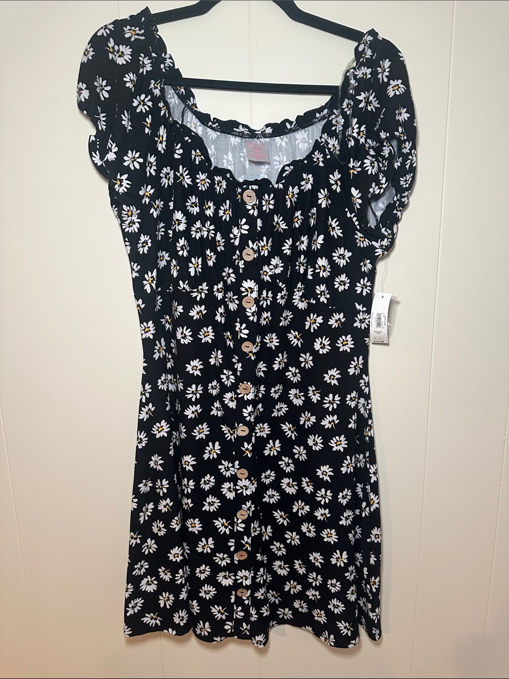 No Boundaries Black Daisy-Print Button Front Dress